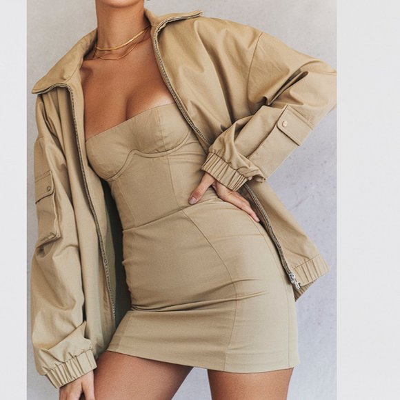 HOUSE OF CB 'Cami' Taupe Oversized Track Jacket NWOT - Picture 1 of 9
